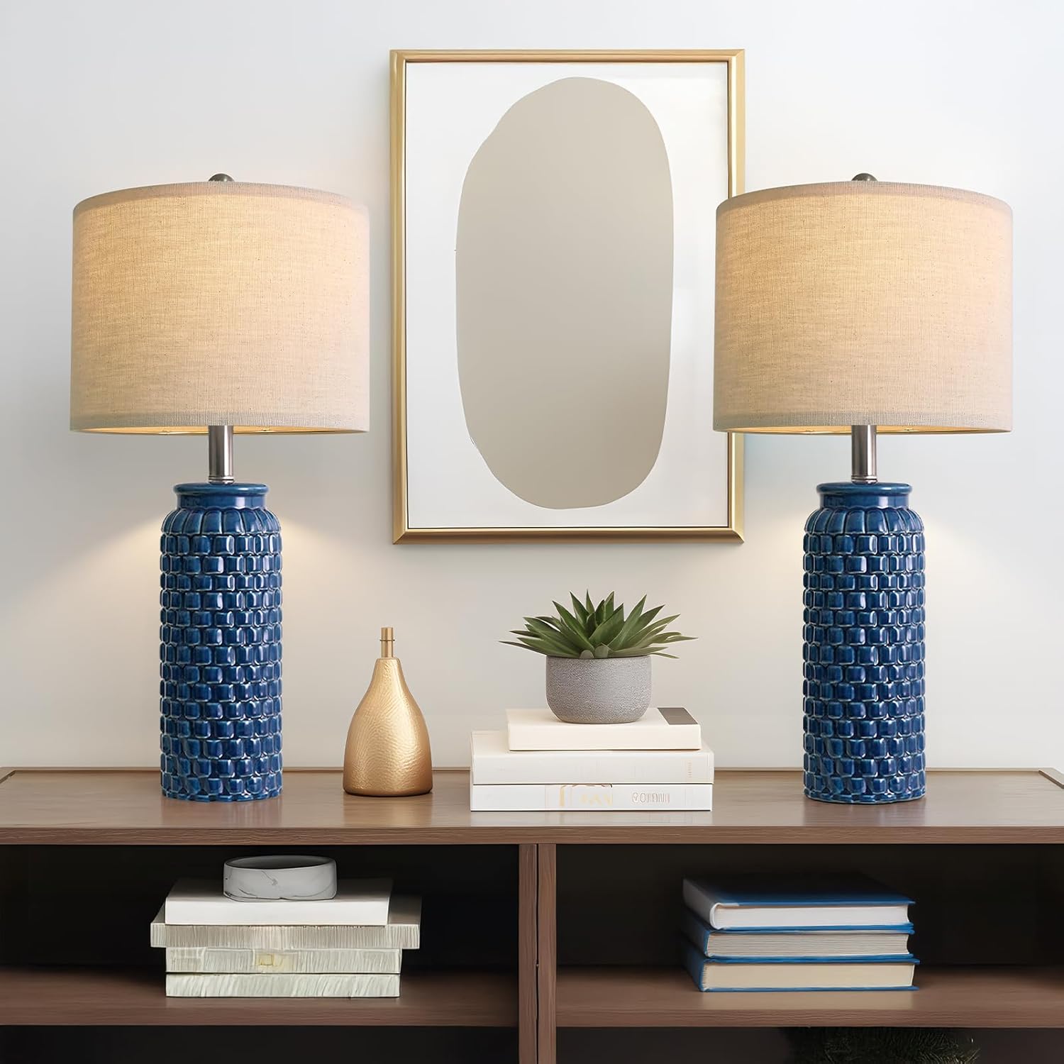 20.5" White Modern Ceramic Bedside Lamp Set of 2 for Bedroom Decor Farmhouse Table Lamp for Living Room Office Dorm